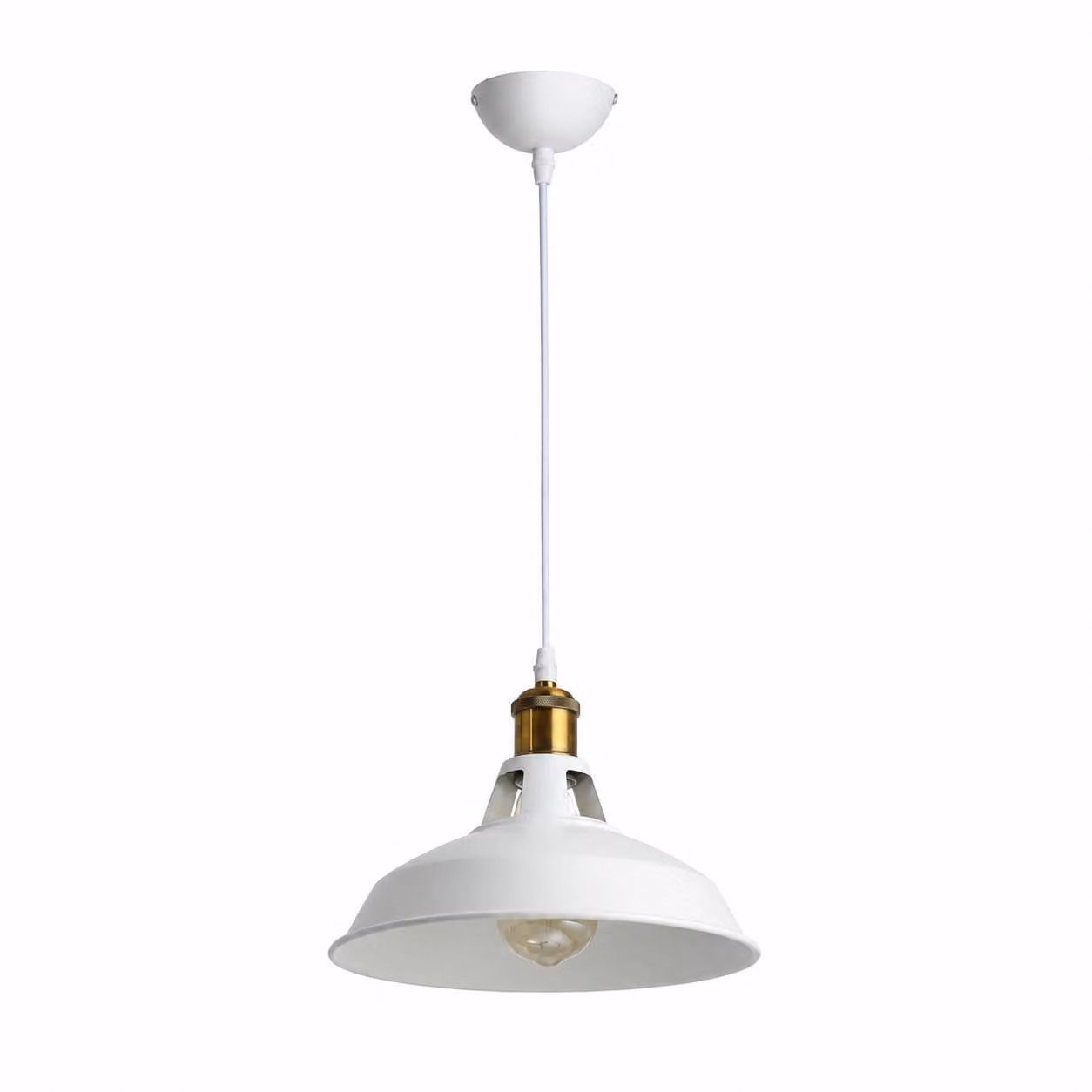 Lampada a sospensione retrò in stile industriale, vintage, in metallo bianco, E27, ideale per sala da pranzo, ristorante e soggiorno