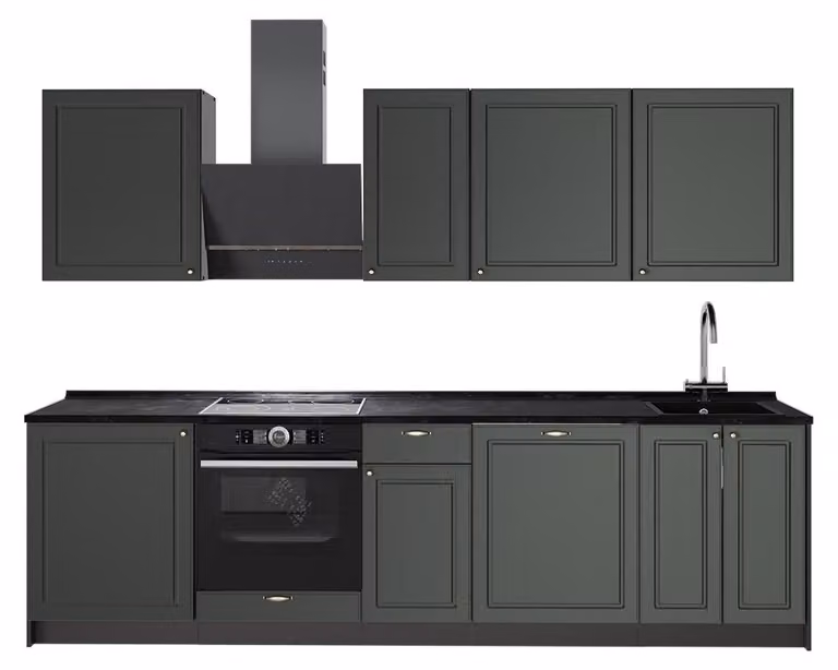 Cucina componibile Vicco Fame-Line Verde-oro rustico/Antracite 280 cm senza piano di lavoro, Model 64164