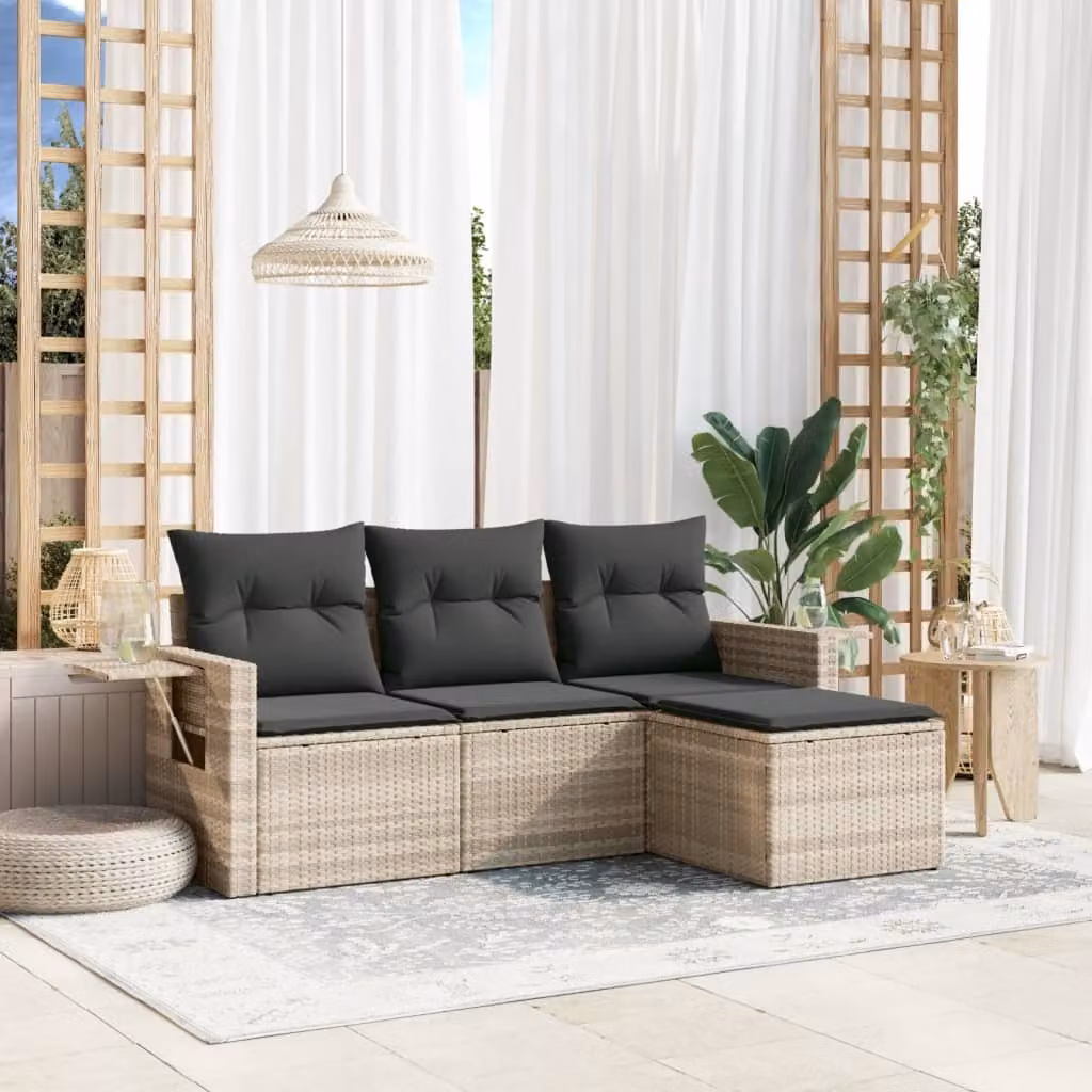 Maison Exclusive - Set Divano da Giardino 4pz con Cuscini Grigio Chiaro Polyrattan