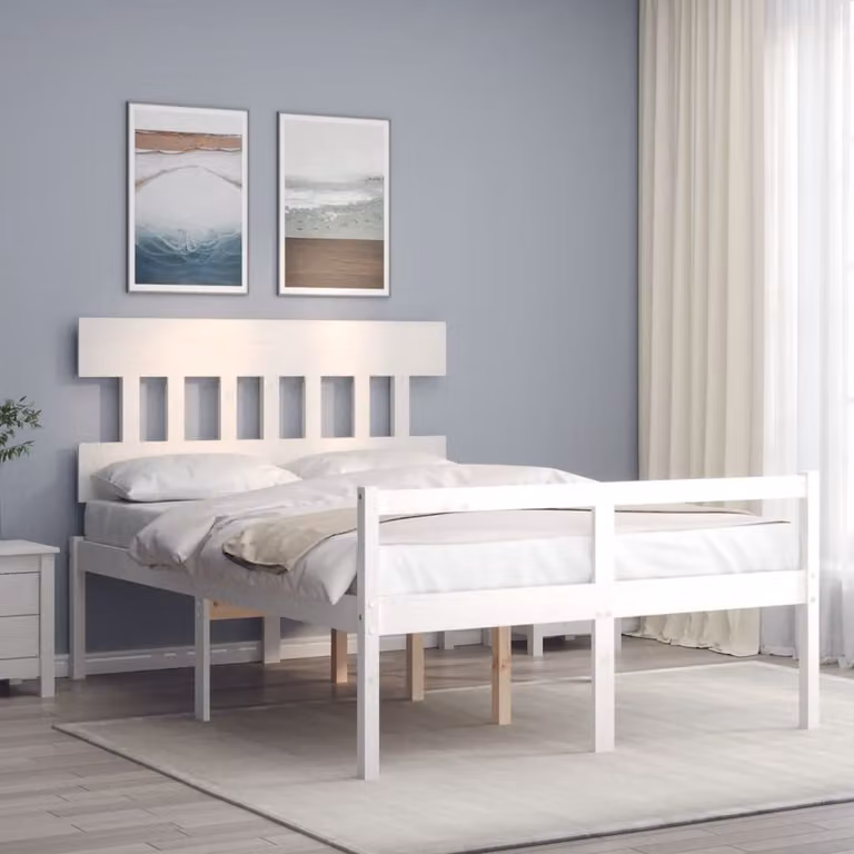 The Living Store Letto Senior con testiera 140x190 cm in legno massiccio bianco