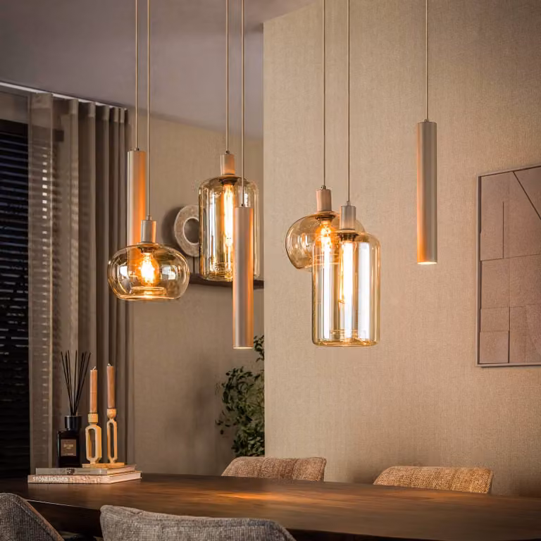 ZIJLSTRA Lampada a sospensione in vetro Serene, dimmerabile, Crema / Ambra, Soggiorno / Sala da pranzo, Vetro, Scandinavo, Lampada a sospensione