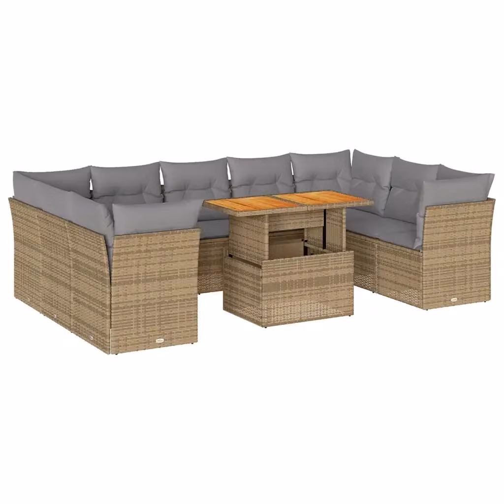 Set Divano da Giardino a L vidaXL in Polyrattan con Cuscini Beige e Tavolino da Esterno – 2