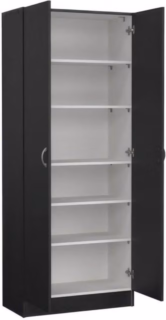 Scarpiera Multiuso in Kit 69 x 35 x h 170 cm Nera a 2 Ante e 5 Ripiani Regolabili