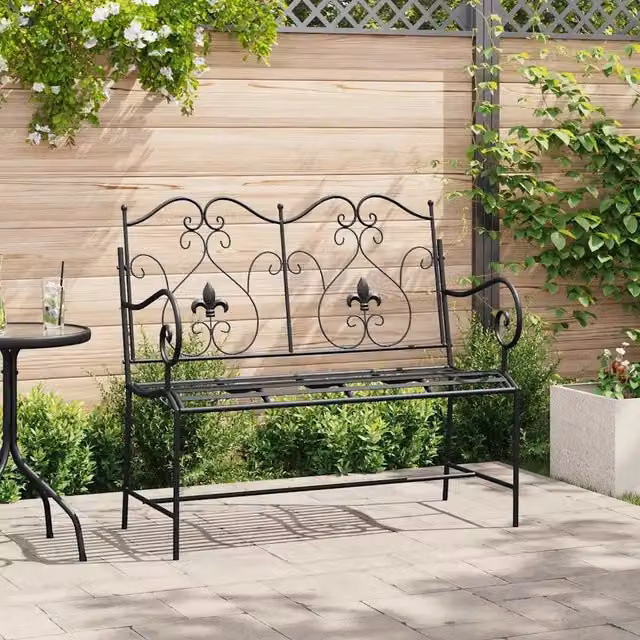 Panchina da giardino a 2 posti vidaXL in acciaio nero con braccioli L/P/H: 104 x 54 x 93 cm