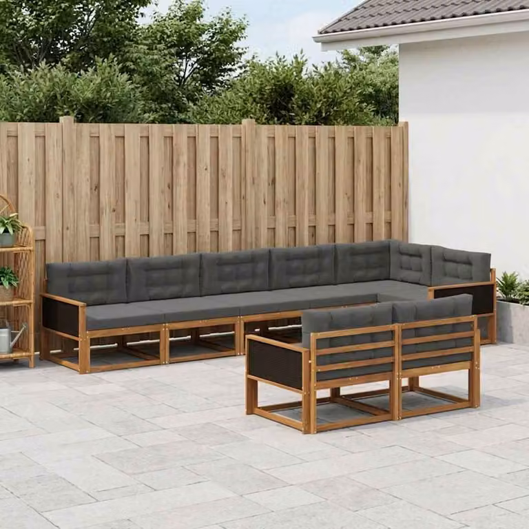 vidaXL Set di divani da esterno a forma di U in legno di acacia, 8 pezzi, Beige e Antracite