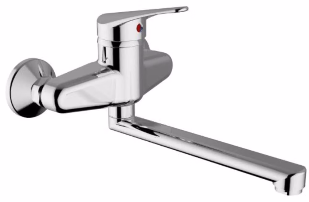 Schläfer 480110 | Miscelatore Lavello a Parete Start Cromo con canna girevole, Adatto la per Cucina, Bagno, Lavanderia, Rubinetto a Muro eccentrici a S - int. fori 15/17 cm
