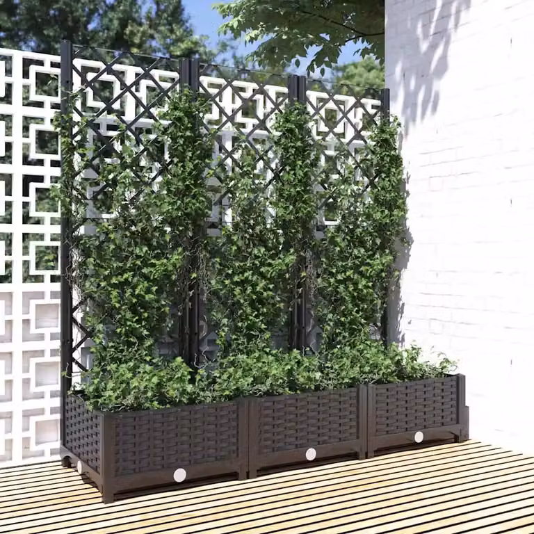 Fioriera da giardino con traliccio vidaXL nera in plastica L/P/H: 120 x 40 x 121,5 cm