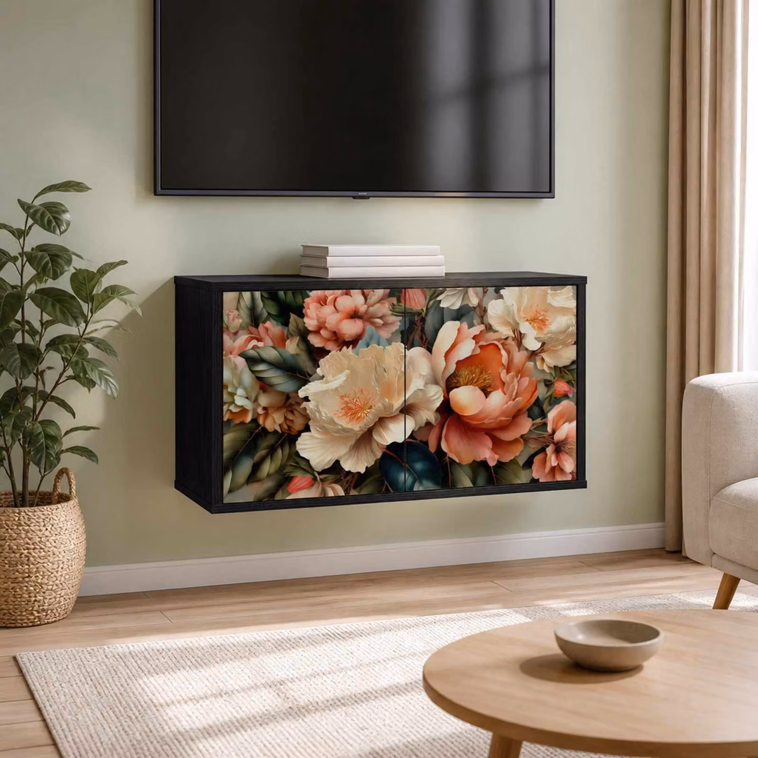 Mobile TV da parete vidaXL BORNE in Rovere e Nero, L 69 cm x P 33 cm x H 40 cm