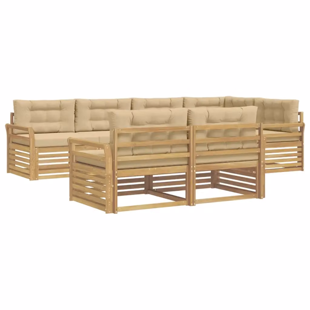 Set di divani da esterno a L vidaXL in legno di acacia con cuscini Bianco e Beige – 2