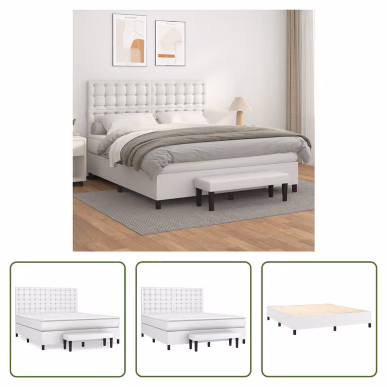 The Living Store Letto a molle con materasso bianco 180x200 cm in Pelle finta