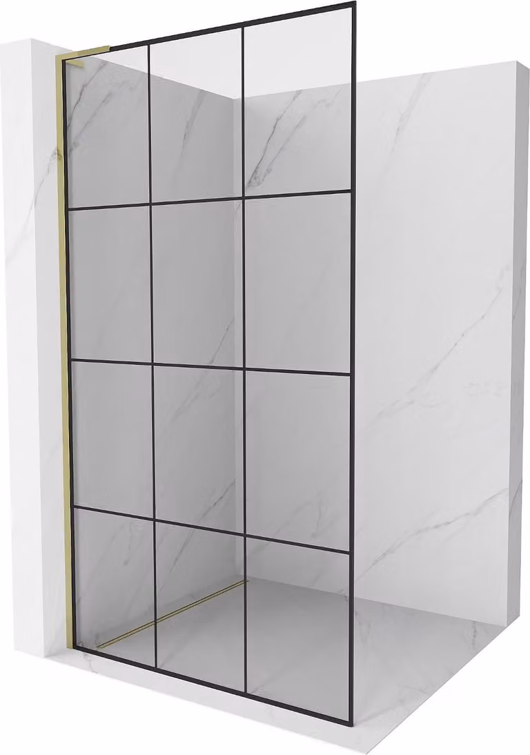 Mexen Kioto L parete doccia Walk-in 100 x 200 cm, griglia nera, dorata - 800-100-103-50-77