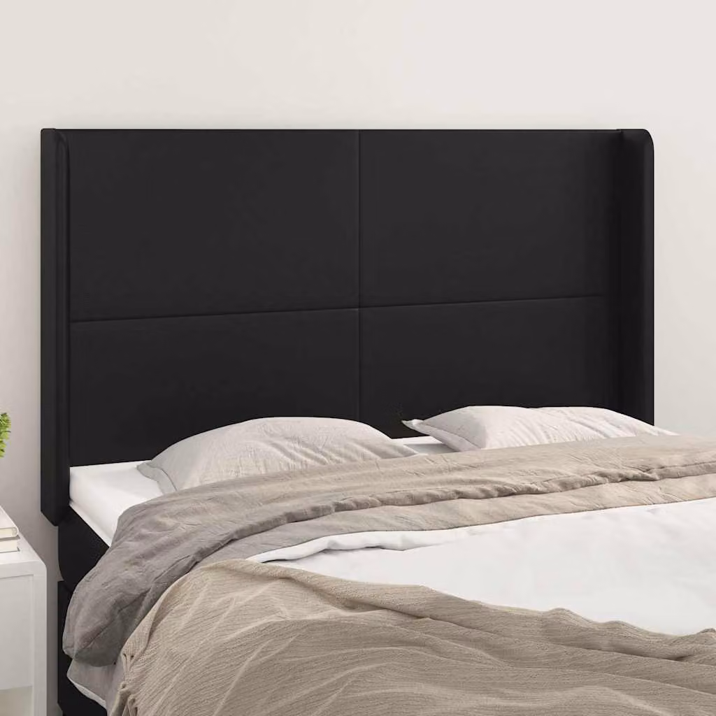 Testiera ad orecchio vidaXL in similpelle nera con struttura in legno, L: 147 cm, P: 16 cm, H: 118/128 cm