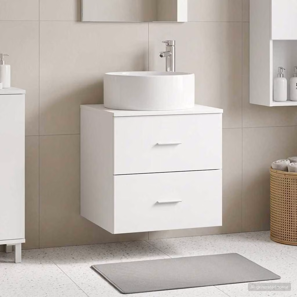Lavabo da parete moderno vidaXL Bianco con cassetti L: 49,5 cm, P: 44,5 cm, H: 65,5 cm
