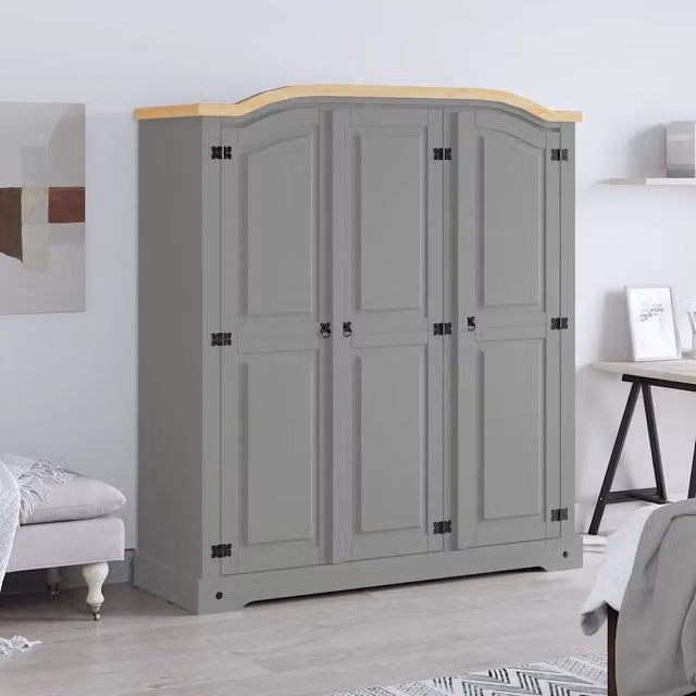 Armadio in Legno di Pino Messicano Corona 3 Ante Grigio 282621