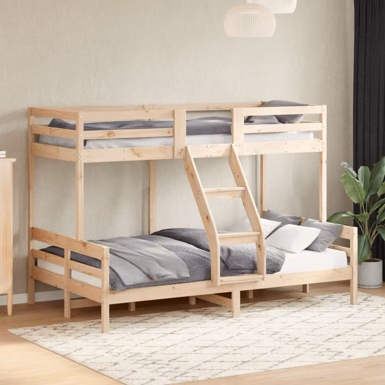 vidaXL Letto a Castello in Legno Massello di Pino, Colore Marrone e Sabbia, L/P/H: 80 x 200 cm / 120 x 200 cm