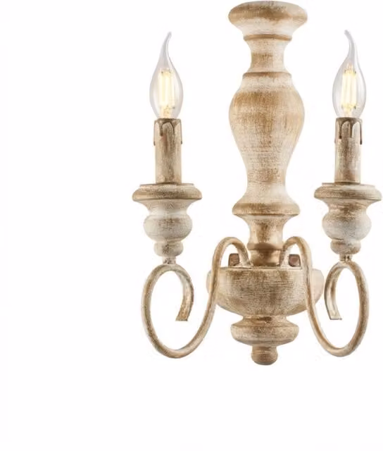 Applique Shabby Chic Cascina Bonetti Illumina in Legno e Metallo Bianco e Beige con 2 Luci E14