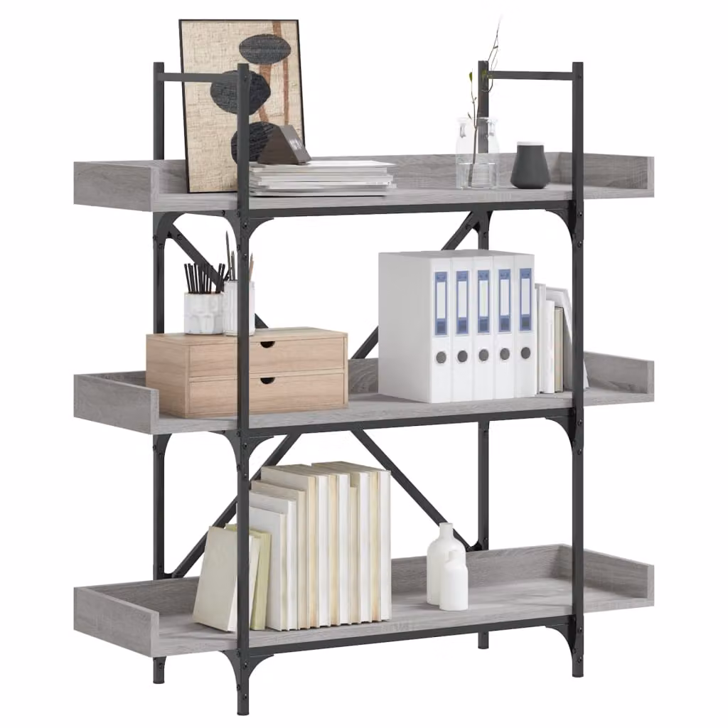 Libreria con 3 Ripiani vidaXL in Stile Industriale, Grigio Sonoma, Legno e Metallo, L 100 x P 33 x H 108,5 cm