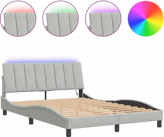 Letto matrimoniale | Letto per adulti | Giroletto con LED senza Materasso Hanko Grigio Chiaro 140x200 cm in Velluto