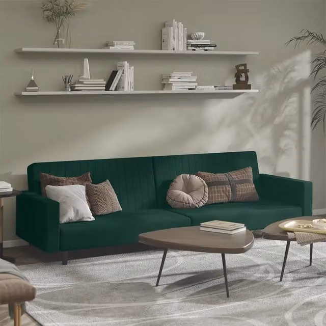 Divano Letto a 2 Posti Verde Scuro in Velluto 375939