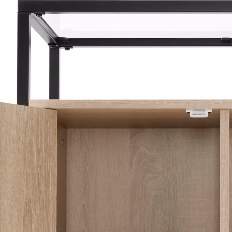 Cassettone Conventry TecTake in stile industriale con top in vetro, colore rovere e beige, L: 70 cm, P: 38 cm, H: 80,5 cm