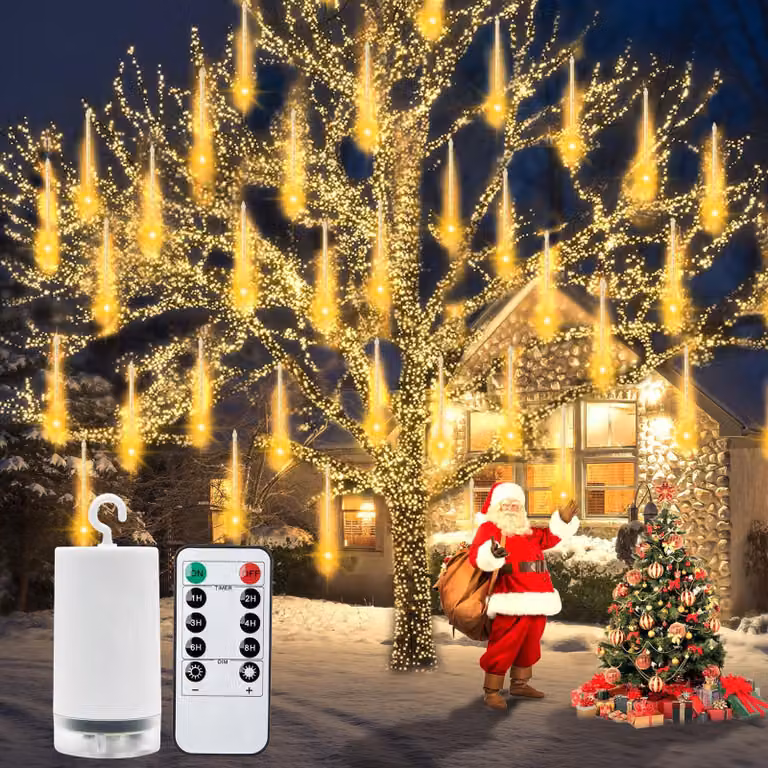 Catena luminosa a forma di stella, 8 x 30 cm, 192 LED, alimentata a batteria, con timer
