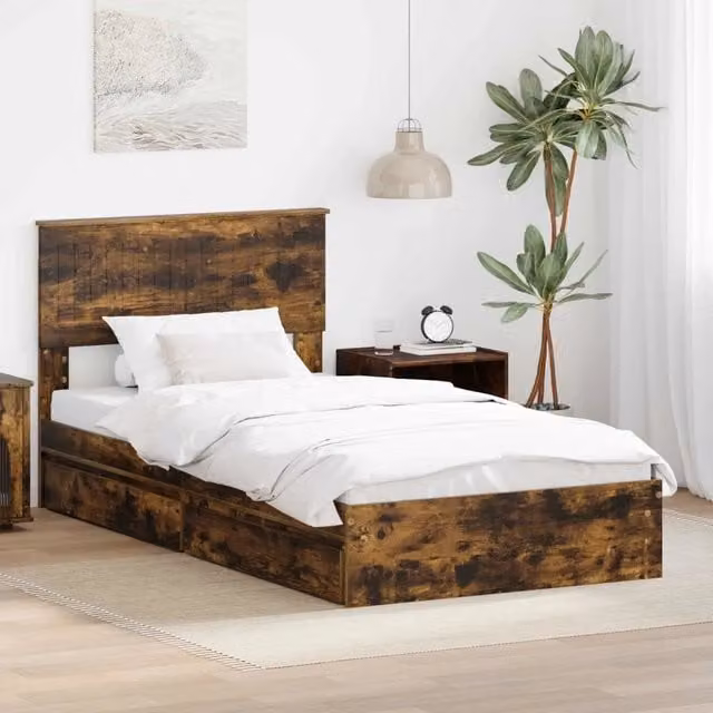 Letto con Contenitore con cassetto Rovere fumé 100 x 200 cm 3410830