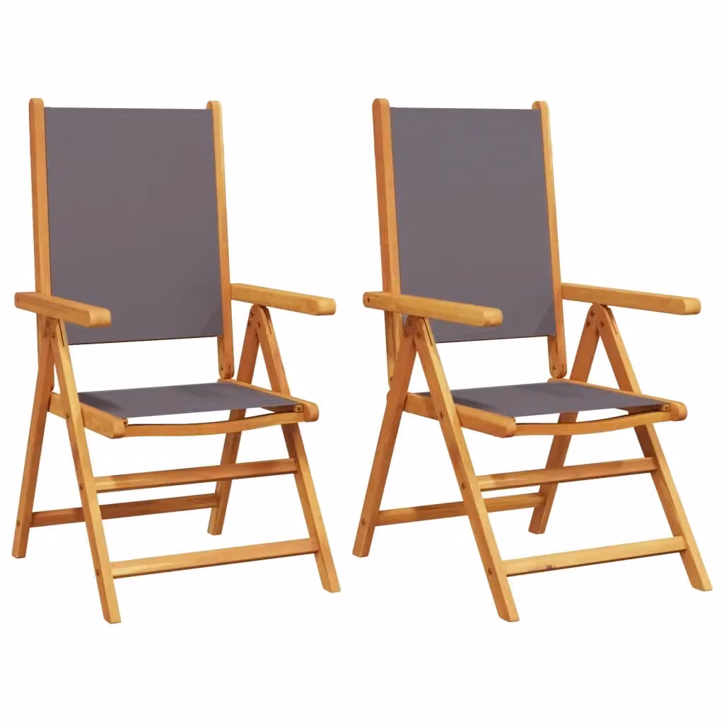 Set di 2 sedie pieghevoli vidaXL in legno di acacia oliato e tessuto antracite con braccioli per giardino e balcone – 2