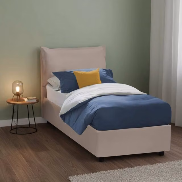 Letto Singolo con Contenitore Alzabile Talamo Italia, Grigio, con Materasso in Foam, Dimensioni: 90 x 200 cm – 1