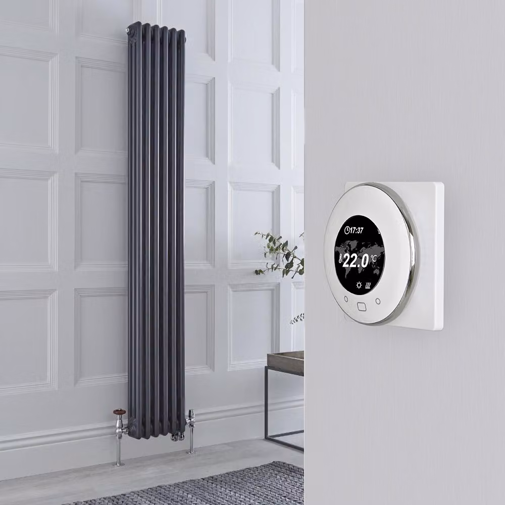 Radiatore Misto Verticale Antracite Triplo con Valvole Cromate con Termostato WiFi - 1800mm x 290mm - Regent