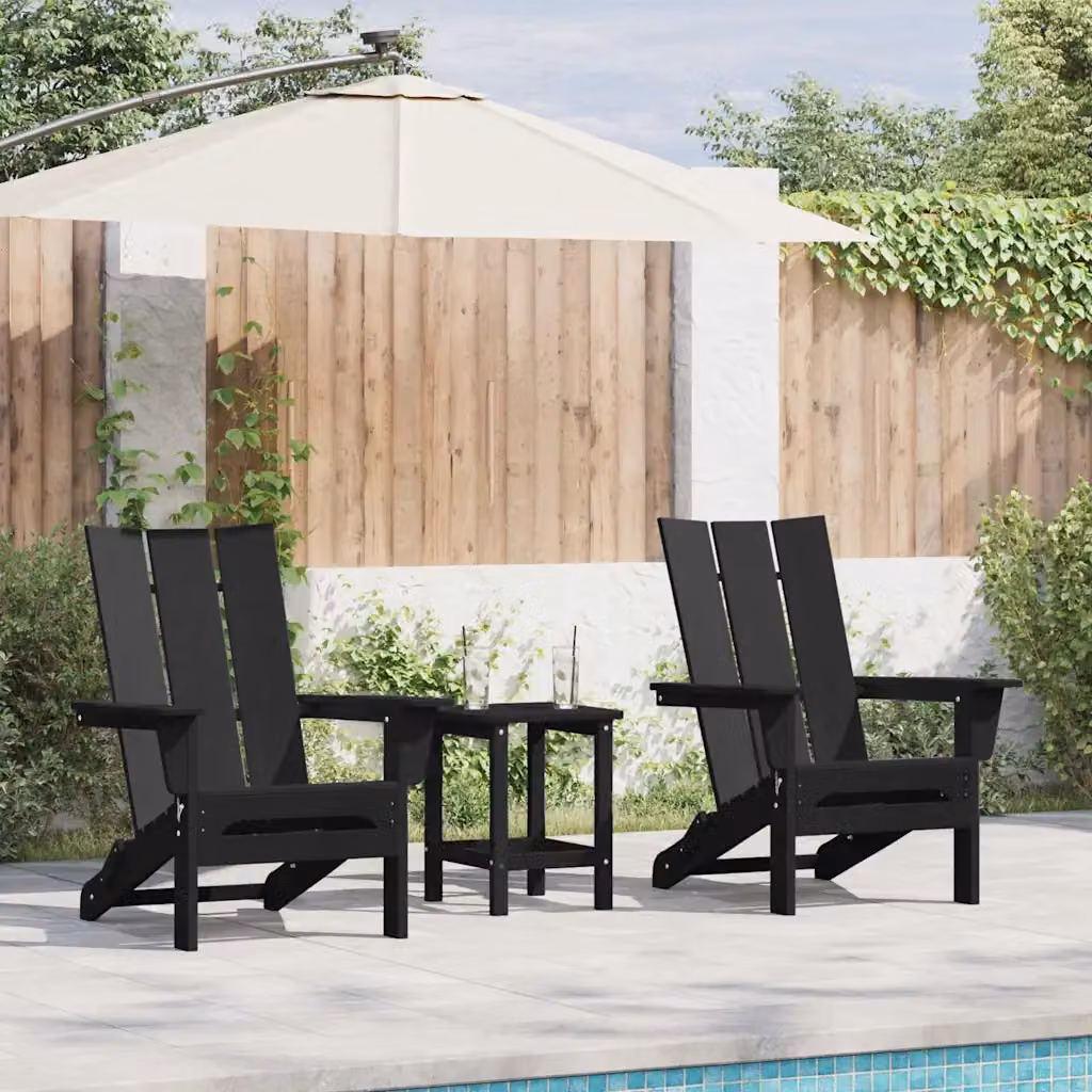 Set di 2 sedie da giardino moderne vidaXL in polietilene nero con braccioli