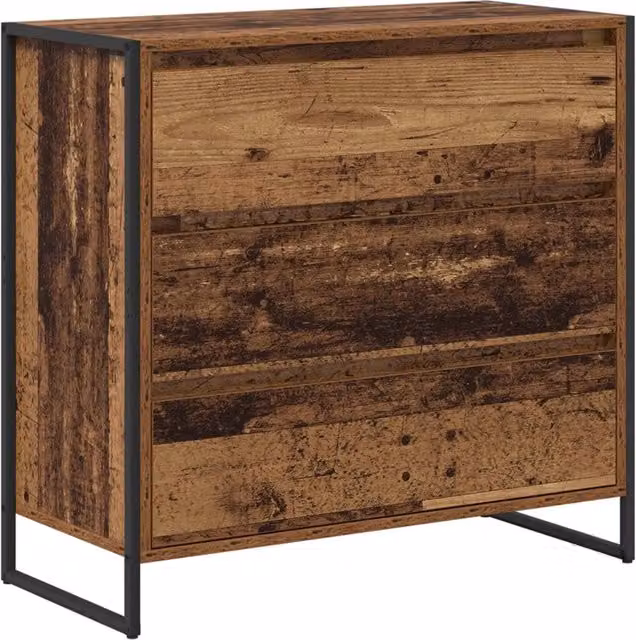 Credenza Buffet in Legno Vecchio e Metallo in Stile Industrial, Colore Marrone, L 79 cm x P 36 cm x H 75.5 cm