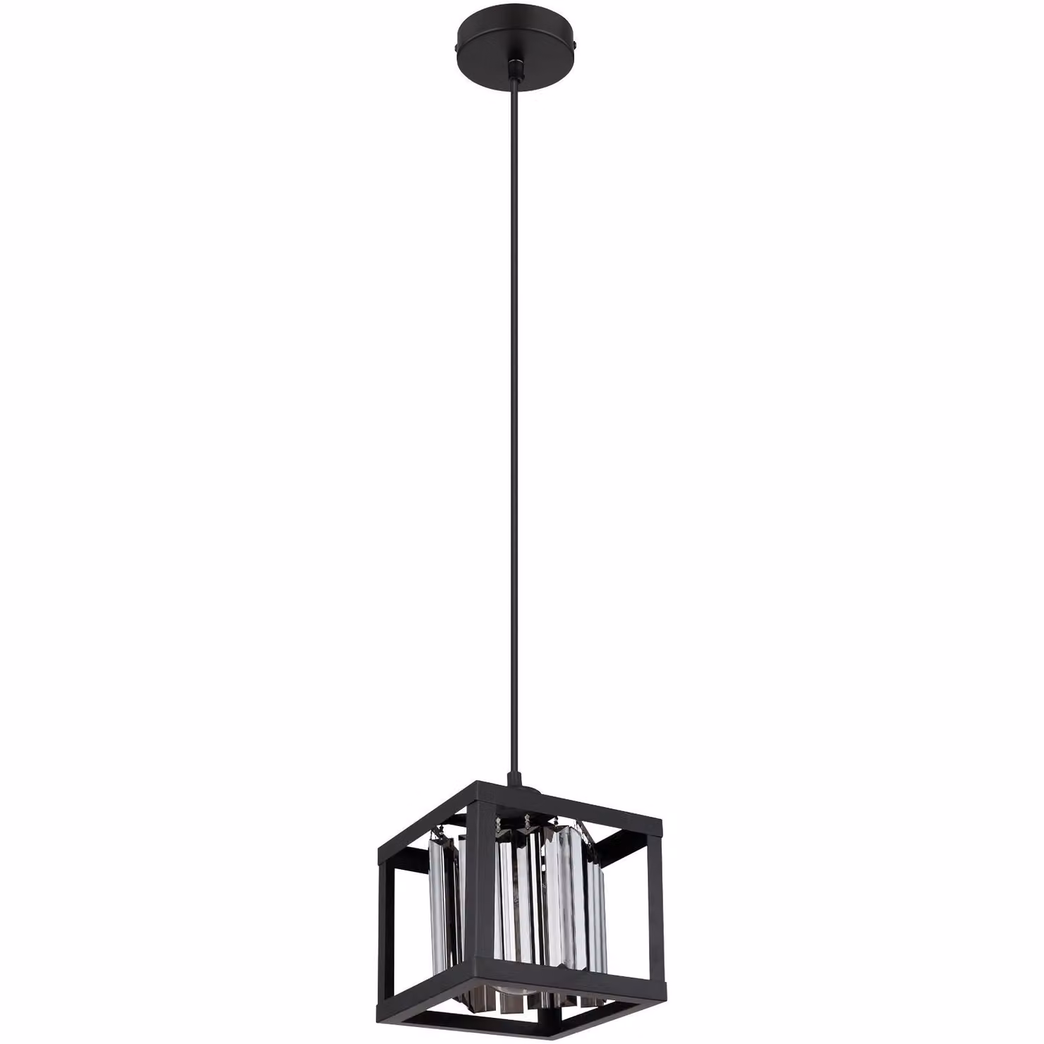 Globo Lighting lampada a sospensione in metallo nero opaco, cristalli di vetro color fumo, LxLxH: 170x170x1200mm, escl. 1x E27 40W 230V