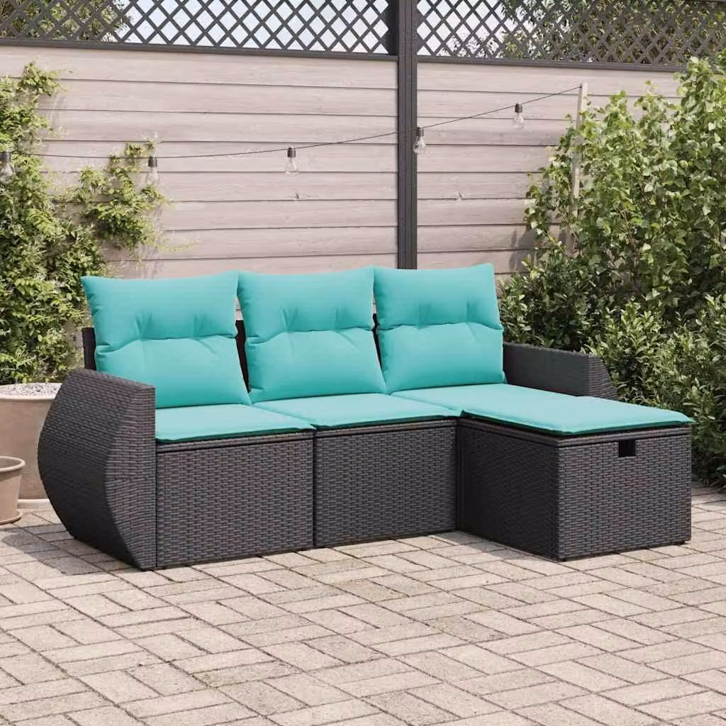Maison Exclusive - Set Divani da Giardino 4 pz con Cuscini Nero in Polyrattan