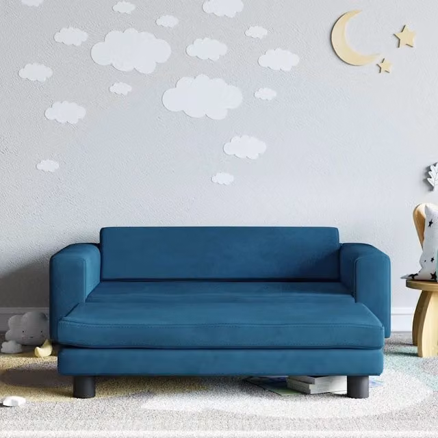 Divano per bambini Design Mania con poggiapiedi in velluto blu L: 100 cm, P: 50 cm, H: 30 cm – 1