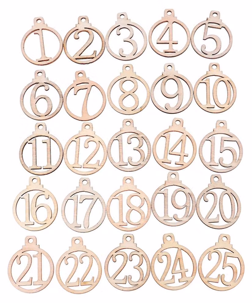 25 cartellini per calendario dell'Avvento in legno, 1-25, regalo dell'Avvento, casa, festa