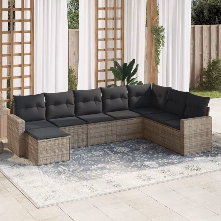 Maison Exclusive - Set da giardino 8 pezzi con cuscini grigio in polyrattan