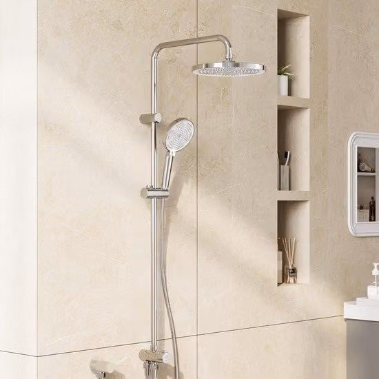 Sistema doccia Unyqoos® cromato senza miscelatore – soffione a pioggia XL da 25 cm, doccetta manuale con 3 getti, attacco G12, valvola di deviazione, tubi in acciaio inossidabile da 150/80 cm