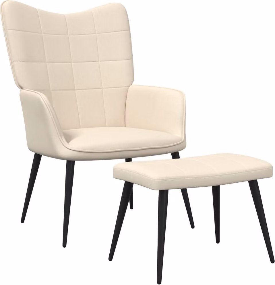 Sedia Relax con Sgabello Crema in Tessuto