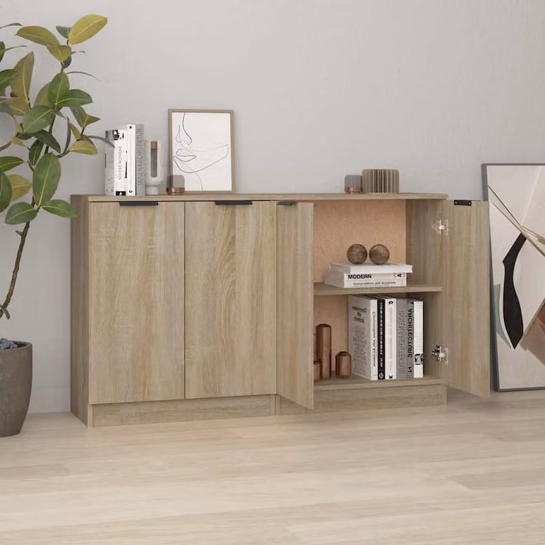 Set di 2 credenze vidaXL in legno multistrato e MDF color rovere, stile minimalista, L: 60 cm, P: 30 cm, H: 70 cm
