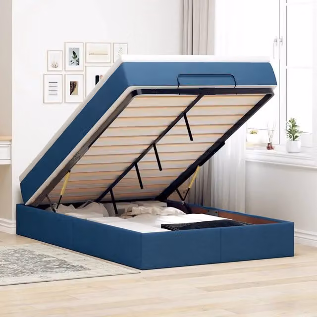 Struttura Letto Pouf con Materasso Blu 120x190 cm in Tessuto 3311098