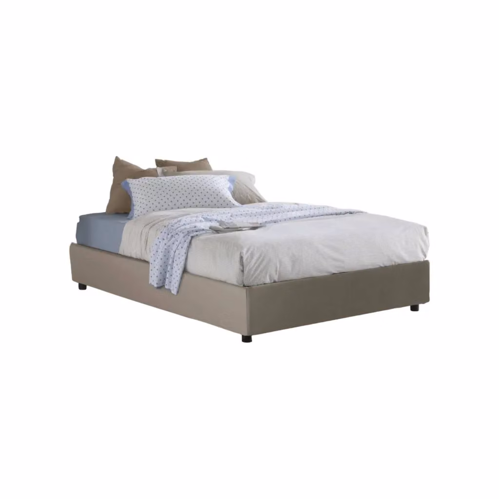 Letto matrimoniale contenitore Osanna di Talamo Italia con rivestimento in ecopelle beige, adatto per materasso 140x200 cm – 2