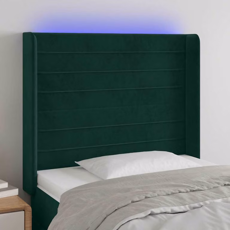 Testiera con LED e porta USB vidaXL in velluto verde scuro, L/P/H: 103 x 16 x 118/128 cm