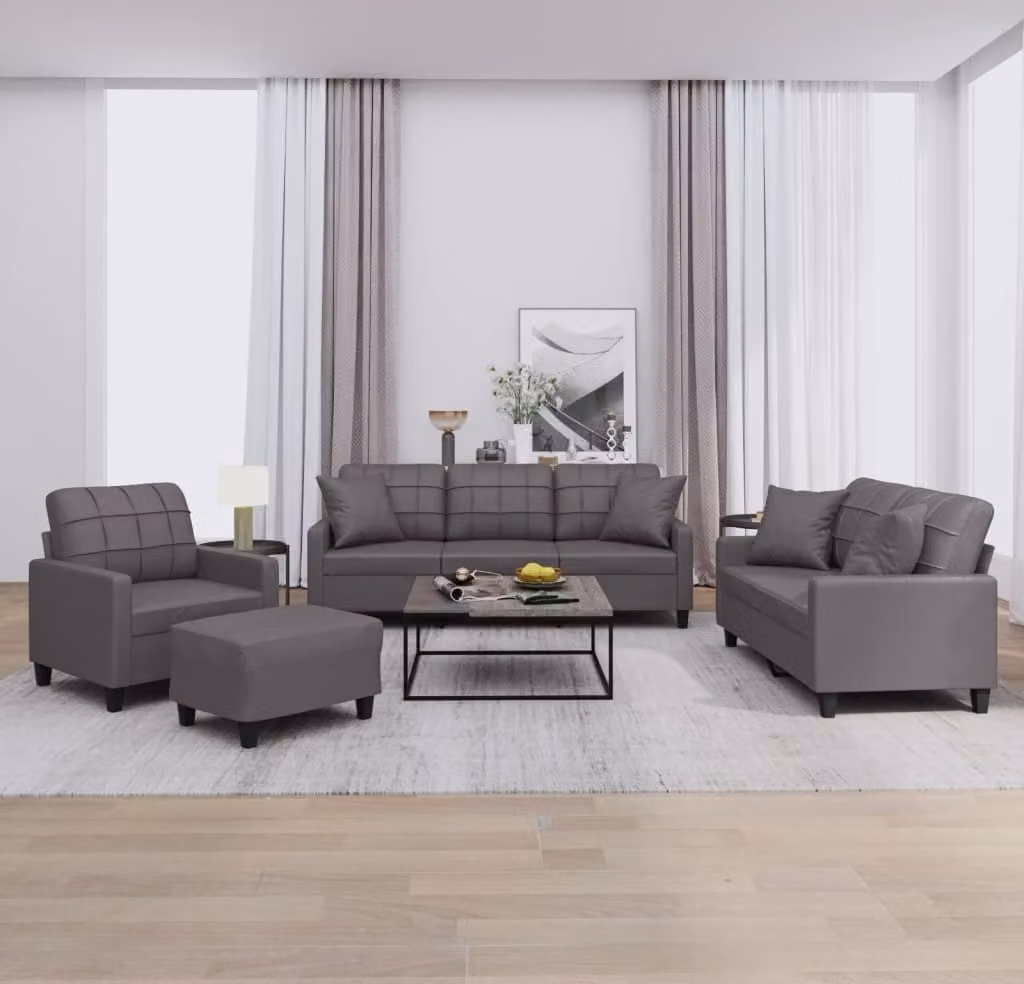 Maison Exclusive - Set divano 4 pezzi con cuscini, in ecopelle grigia
