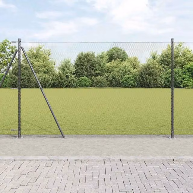 Palo per recinzione VIDAXL in acciaio e PVC grigio, forma tonda, L/P/H: 250 x 25 x 140 cm