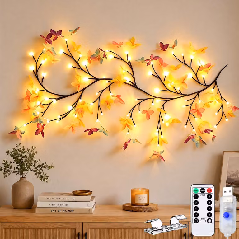 Catena luminosa a forma di farfalle, 96 LED, 1,8 metri, luce bianco caldo, con telecomando