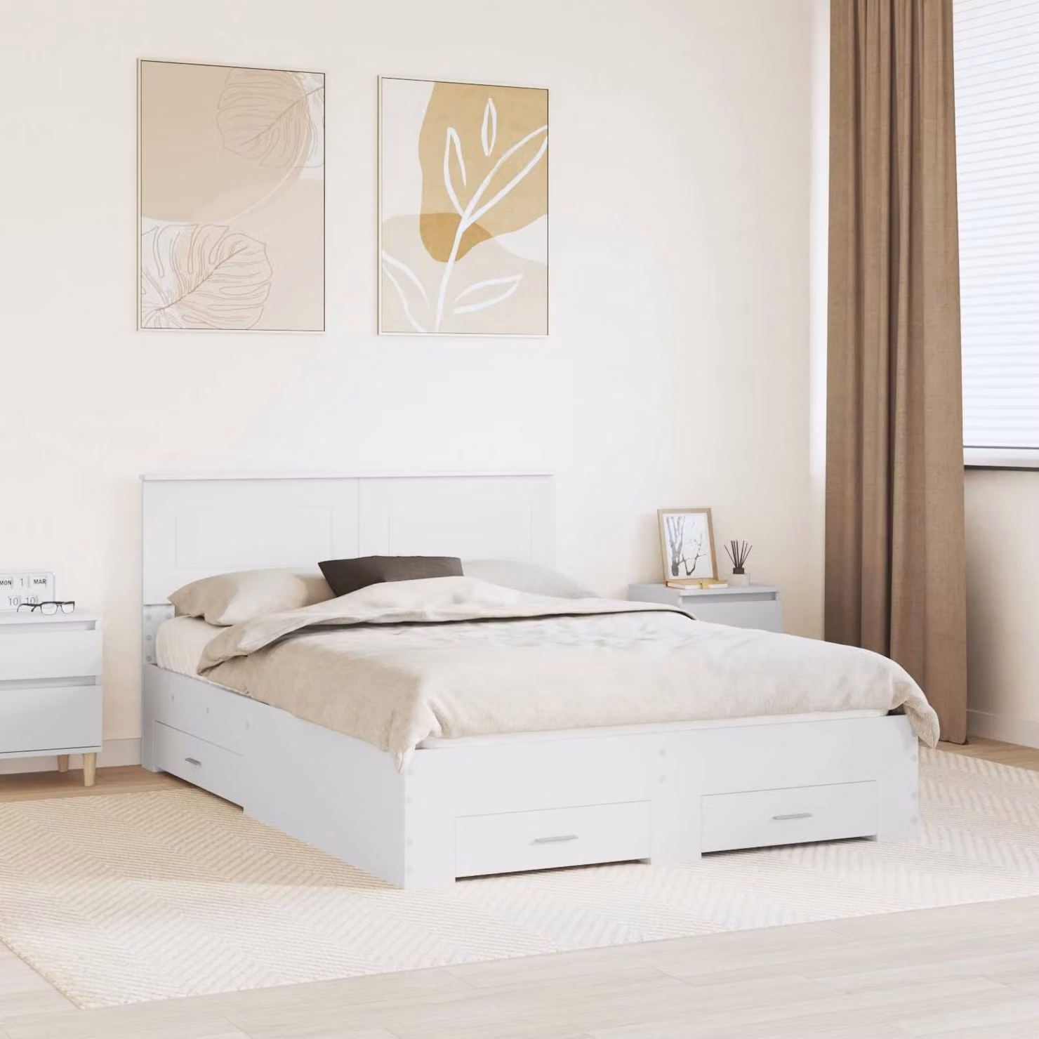 Struttura del letto moderna vidaXL in legno ingegnerizzato bianco con cassetti L/P/H: 140 x 190 x 90 cm