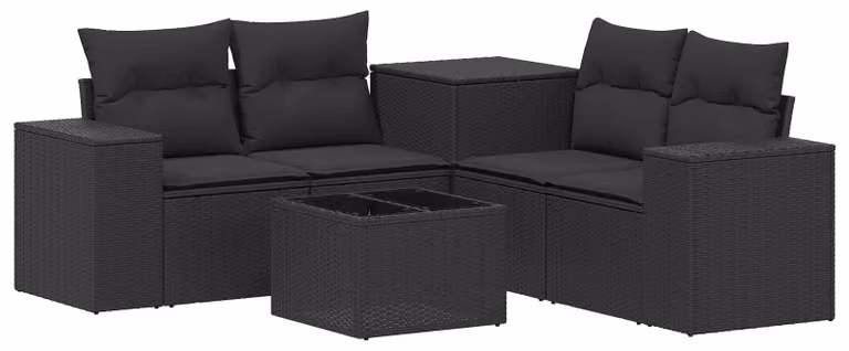 Set di divani da esterno, 6 pezzi, colore nero, realizzato in rattan sintetico e acciaio