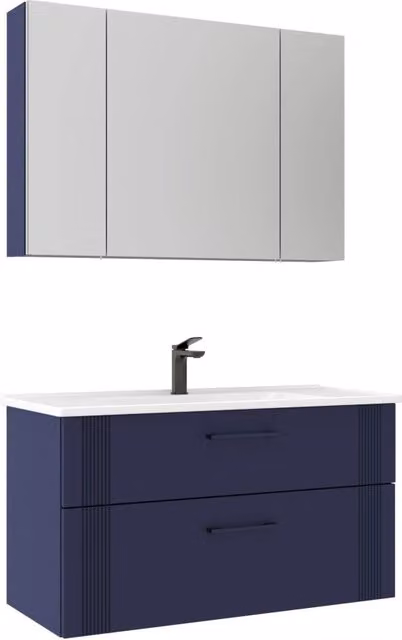 Set mobile lavabo con specchio Bari 100 v2 HANAH HOME Blu navy opaco L: 100 cm, P: 45 cm, H: 55 cm