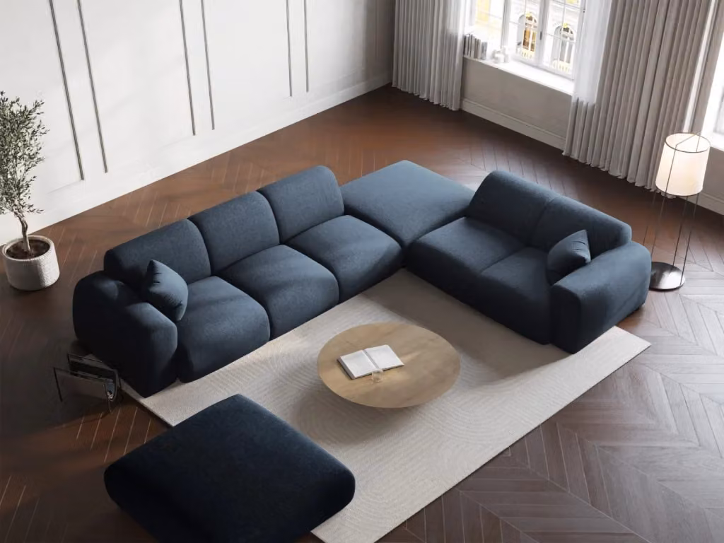 Divano angolare destro Nolio Cosmopolitan Design a 4 posti in ciniglia blu reale L/P/H: 315 x 220 x 72 cm – 2