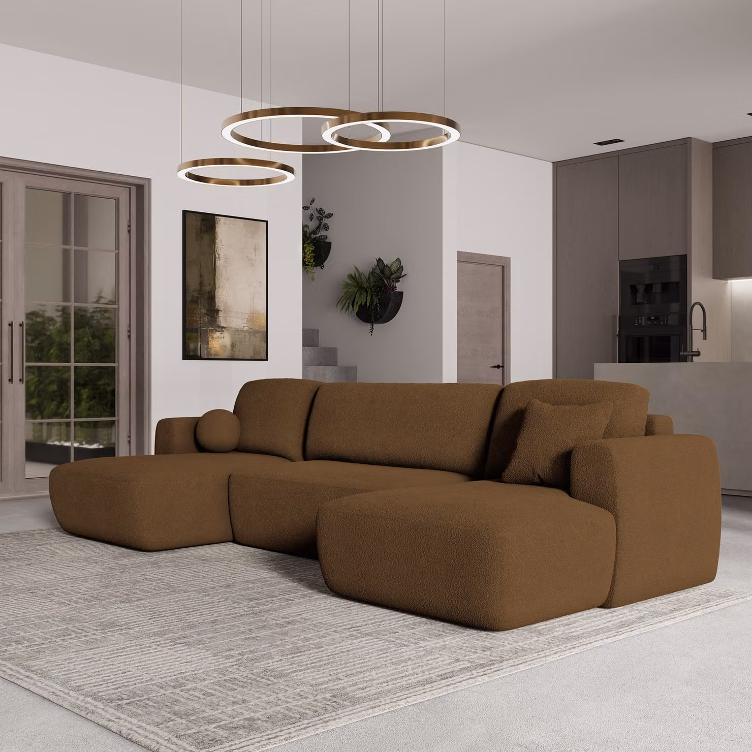 Divano angolare SENTUM N di Masseno con funzione letto a U, divano con box letto, divano da salotto, divano, divano letto, set di divani - marrone, ORA O MAI PIÙ 56